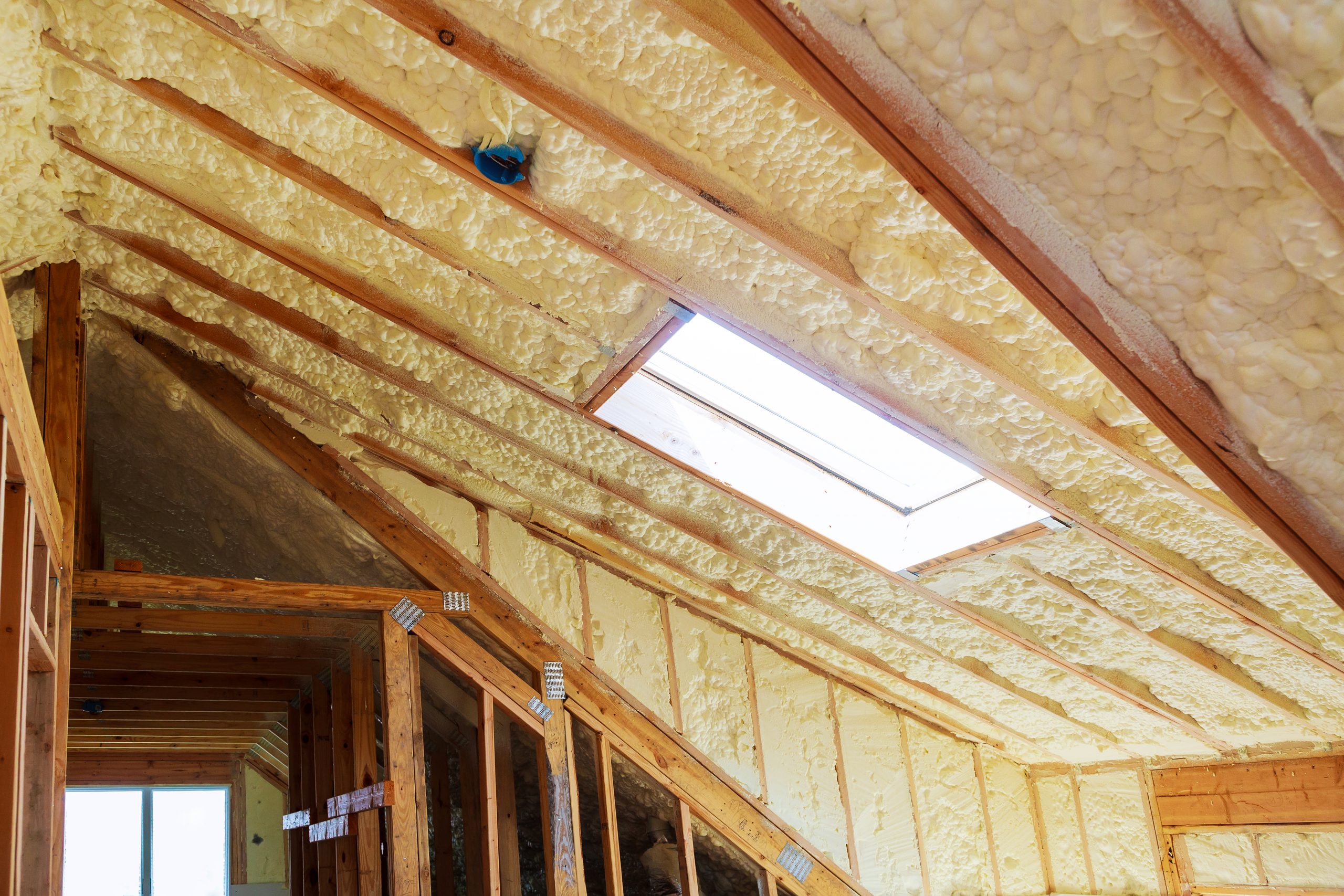 thermal and hidro insulation Inside wall insulation in wooden house, building under construction